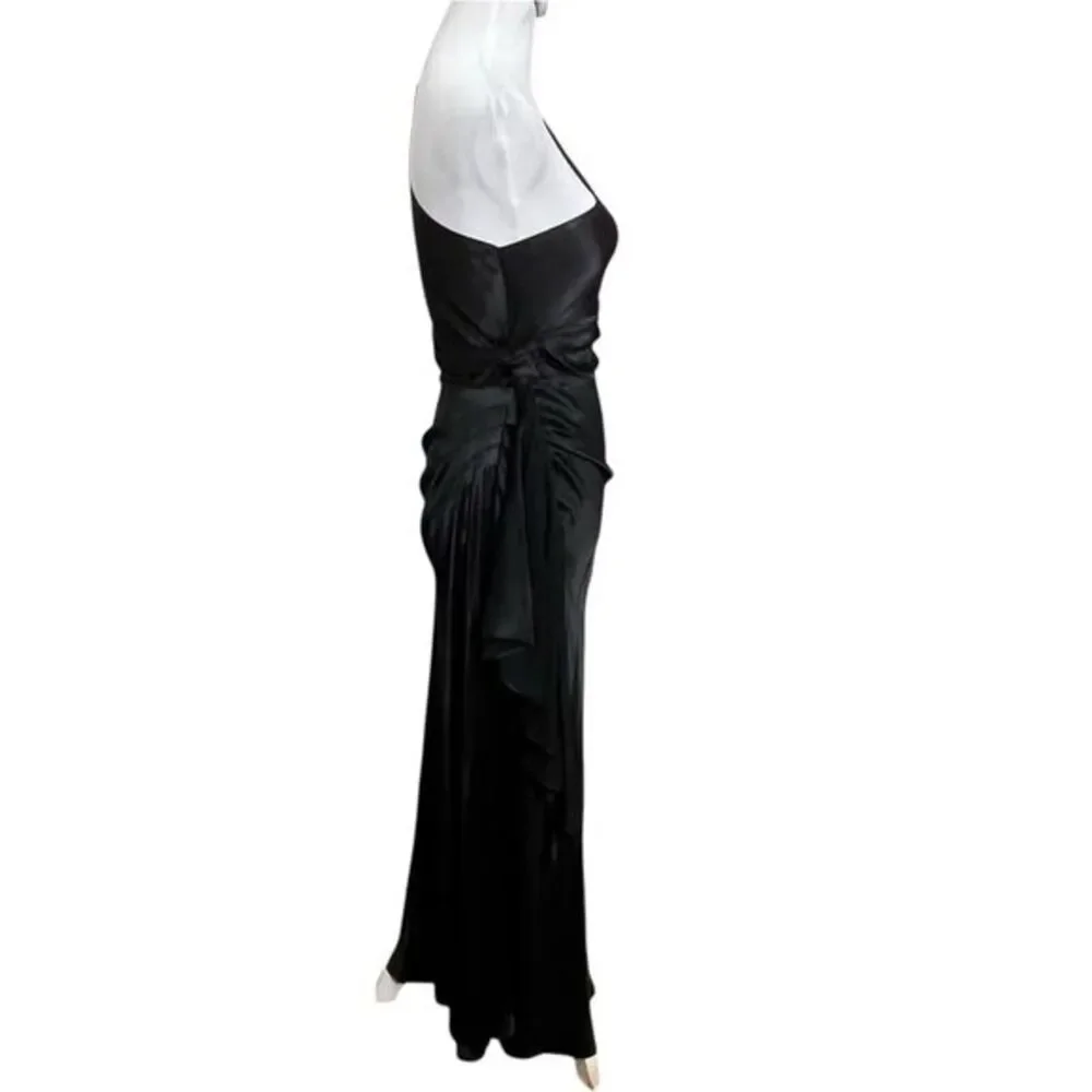 Meshki Calliope One Shoulder Maxi Dress Black Women's Size XS Satin Drape Formal